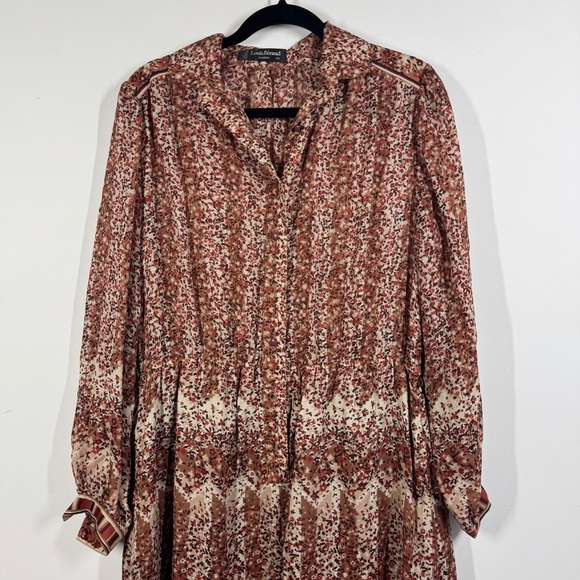 Vintage Louis Féraud Paris Boho Fall Floral Midi Chic Sheer Dress Size 38 - Picture 3 of 12